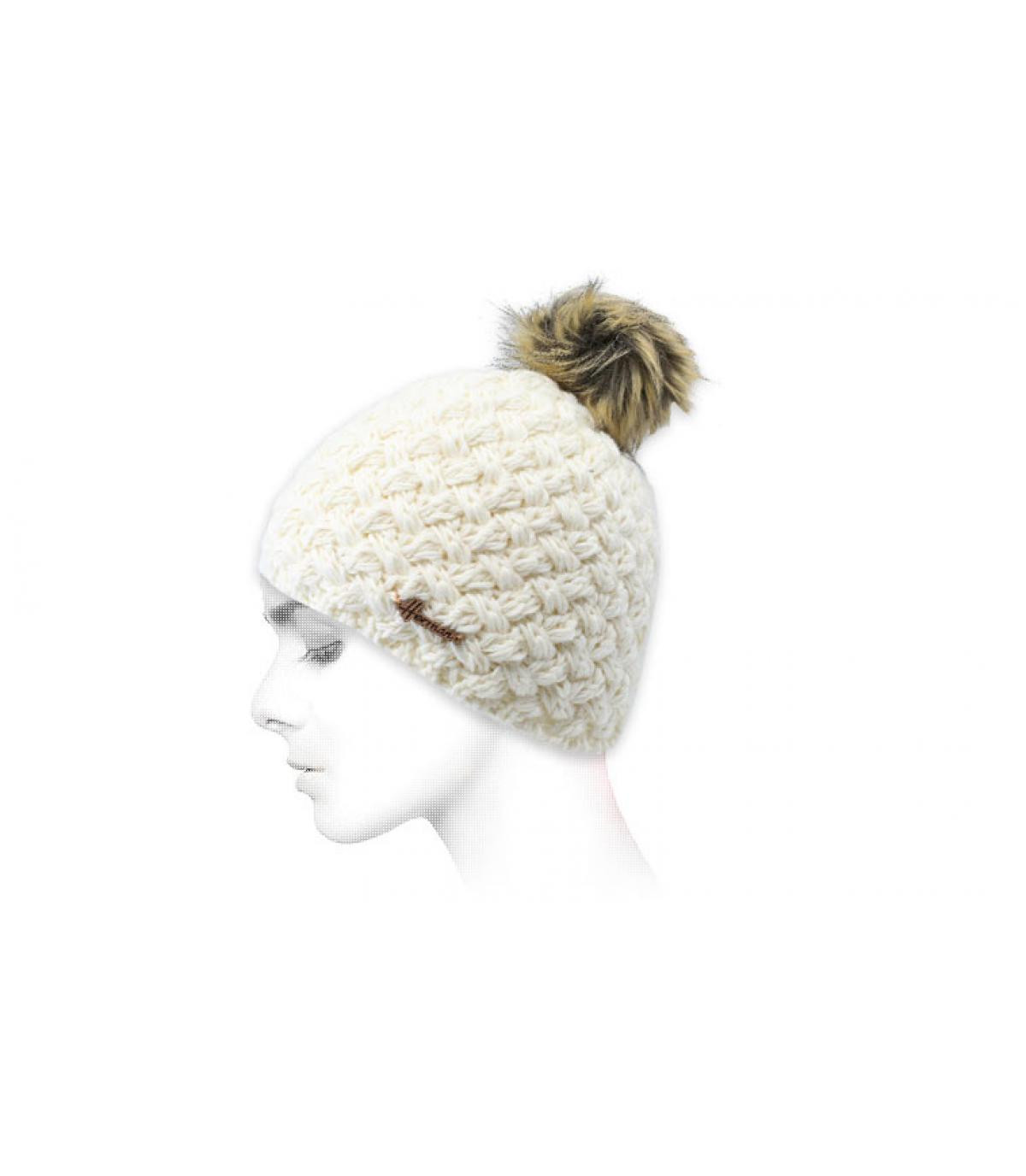 bonnet laine blanc fourrure Nora offwhite